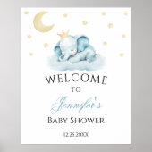 Blue Sleepy Elephant Baby Shower Welkom Poster (Voorkant)