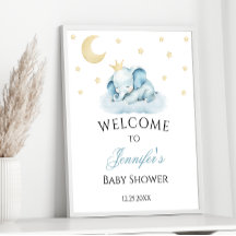 Blue Sleepy Elephant Baby Shower Welkom