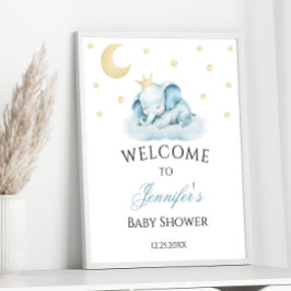 Blue Sleepy Elephant Baby Shower Welkom Poster