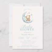 Blue Sleepy Teddy Bear Boy Baby shower Uitnodiging (Voorkant)