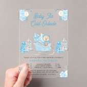 Blue Sleigh Schattige Teddy Bear Baby shower Acryl Uitnodigingen (Insitu (Draagbaar))