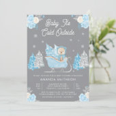 Blue Sleigh Schattige Teddy Bear Grijs Baby shower Kaart (Staand voorkant)