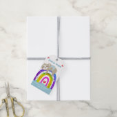 Blue Sloth Boho Rainbow Schattige Boy Baby shower Cadeaulabel (Met Touw)