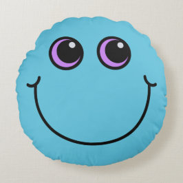 Blue Smiling Emoji Face Rond Kussen