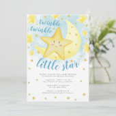 Blue Smiling Gold Twinkle Little Star-Baby shower Kaart (Staand voorkant)