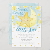 Blue Smiling Gold Twinkle Little Star-Baby shower Kaart (Voorkant / Achterkant)