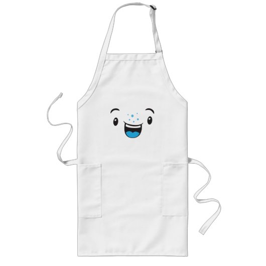 Blue Smiling Kawaii Face Apron Lang Schort (Voorkant)
