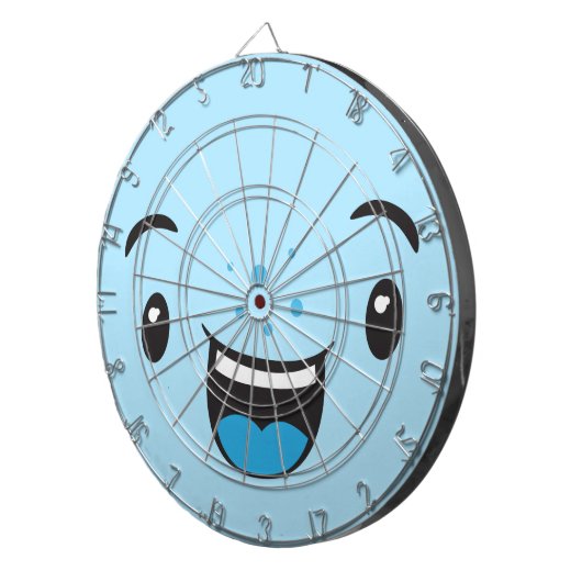 Blue Smiling Kawaii Face Dart Board Dartbord (Voorkant Rechts)