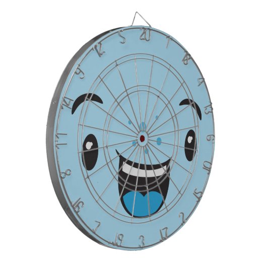 Blue Smiling Kawaii Face Dart Board Dartbord (Voorkant Links)