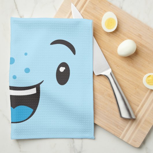 Blue Smiling Kawaii Face Kitchen Towel Theedoek (Quarter Fold)