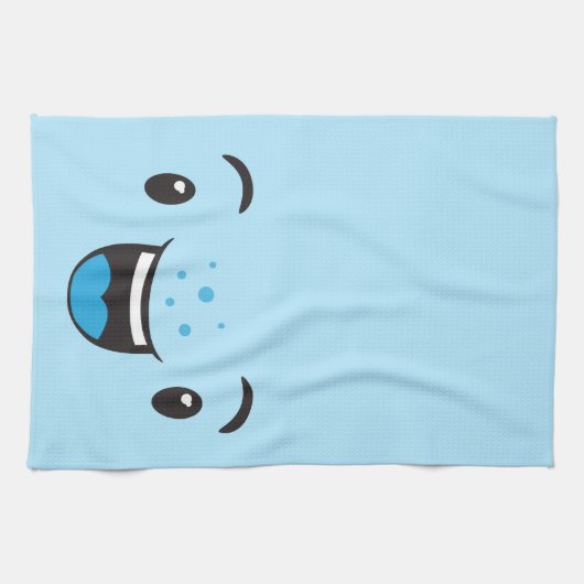 Blue Smiling Kawaii Face Kitchen Towel Theedoek (Horizontaal)