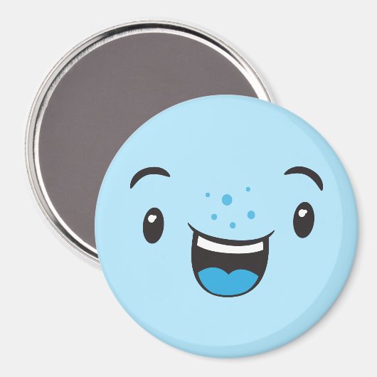 Blue Smiling Kawaii Face Magnet (Voorkant / Achterkant)