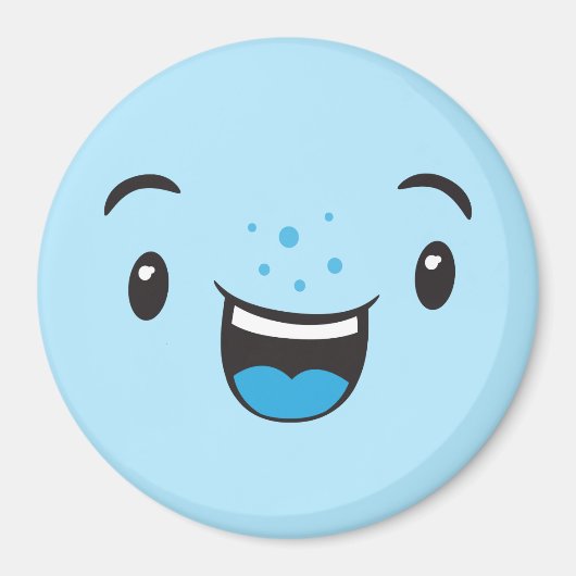 Blue Smiling Kawaii Face Magnet (Voorkant)