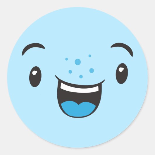 Blue Smiling Kawaii Face Stickers (Voorkant)