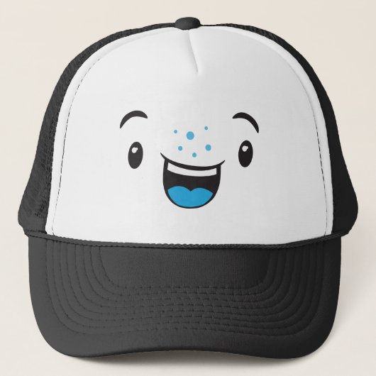Blue Smiling Kawaii Face Trucker Hat Trucker Pet (Voorkant)