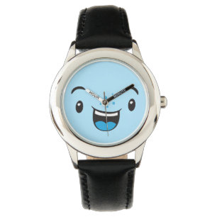 Blue Smiling Kawaii Face Watch Horloge