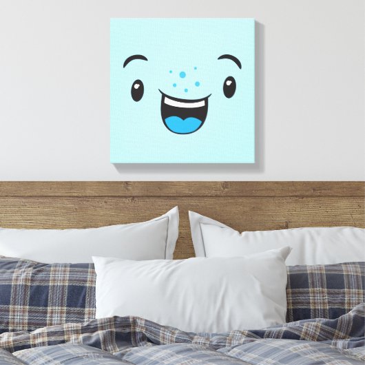 Blue Smiling Kawaii Face Wrapped Canvas (Insitu (Slaapkamer))