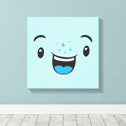 Blue Smiling Kawaii Face Wrapped Canvas (Insitu (Houten vloer))