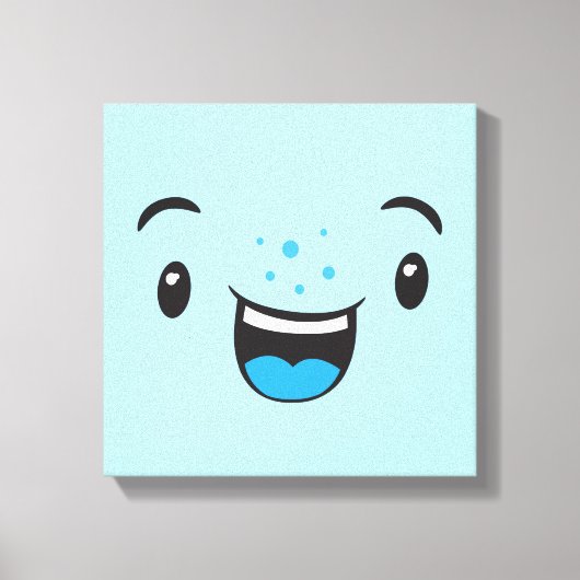 Blue Smiling Kawaii Face Wrapped Canvas Afdruk (Voorkant)