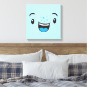 Blue Smiling Kawaii Face Wrapped Canvas Afdruk (Insitu (Slaapkamer))