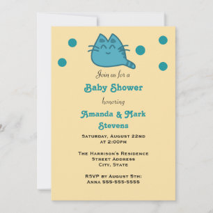 Blue Smiling Kitty Cat Baby shower Kaart