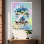 Blue Smoky Mountain Cloud Lakeside Vissen Dad Son Perfect Poster