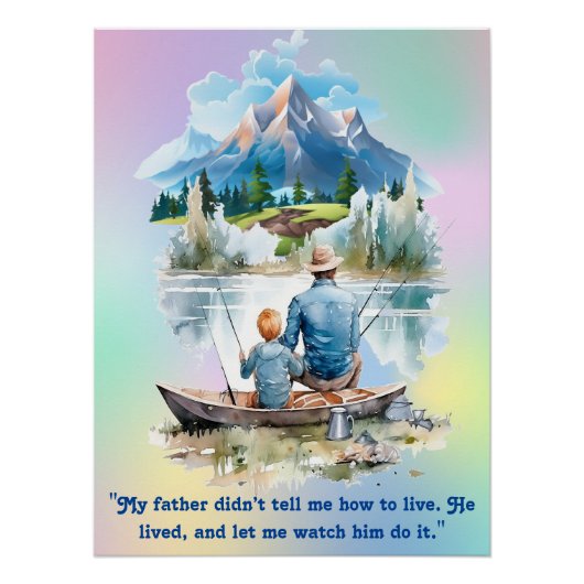 Blue Smoky Mountain Cloud Lakeside Vissen Dad Son Perfect Poster (Voorkant)