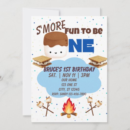 Blue, S'More Fun to be One, 1st Birthday Kaart (Voorkant)