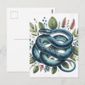 Blue Snake Botanische Waterverf Art Briefkaart (Voorkant / Achterkant)