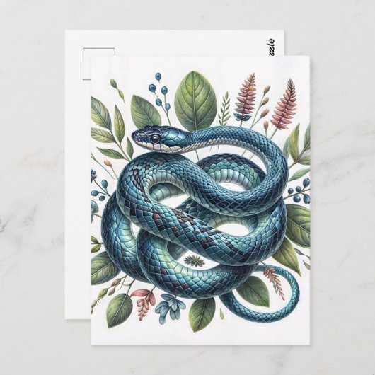 Blue Snake Botanische Waterverf Art Briefkaart (Voorkant / Achterkant)