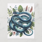 Blue Snake Botanische Waterverf Art Briefkaart (Voorkant)