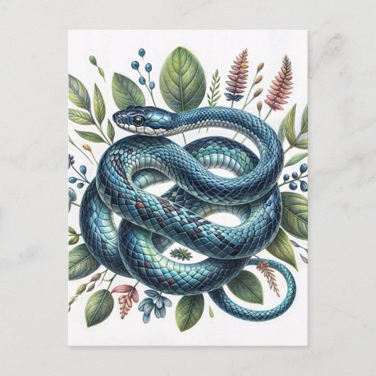 Blue Snake Botanische Waterverf Art Briefkaart (Voorkant)