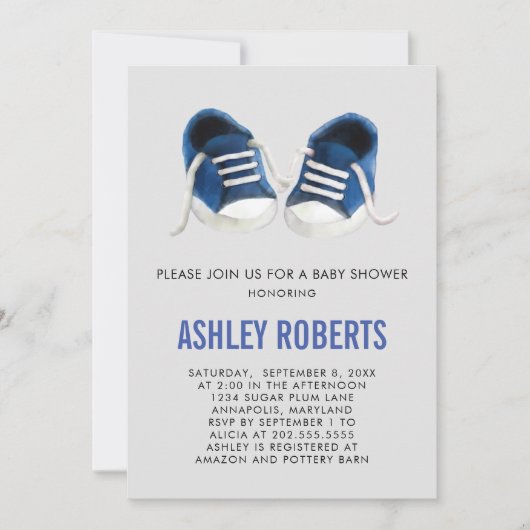 Blue Sneakers Baby shower Invitation, Baby Boy Kaart (Voorkant)