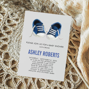 Blue Sneakers Baby shower Invitation, Baby Boy Kaart