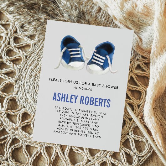 Blue Sneakers Baby shower Invitation, Baby Boy Kaart
