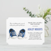 Blue Sneakers Baby shower Invitation, Baby Boy Kaart (Staand voorkant)