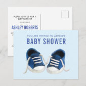 Blue Sneakers Baby shower Invitation Briefkaart (Voorkant / Achterkant)
