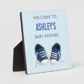Blue Sneakers Baby shower Welcome Sign Plaque Fotoplaat (Voorkant)