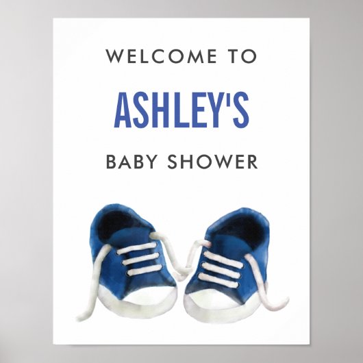 Blue Sneakers Baby shower Welcome Sign Poster (Voorkant)