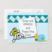 Blue Snips en Snails Verjaardagsaankondiging Uitnodiging Briefkaart (Voorkant / Achterkant)