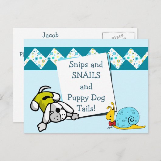 Blue Snips en Snails Verjaardagsaankondiging Uitnodiging Briefkaart (Voorkant / Achterkant)