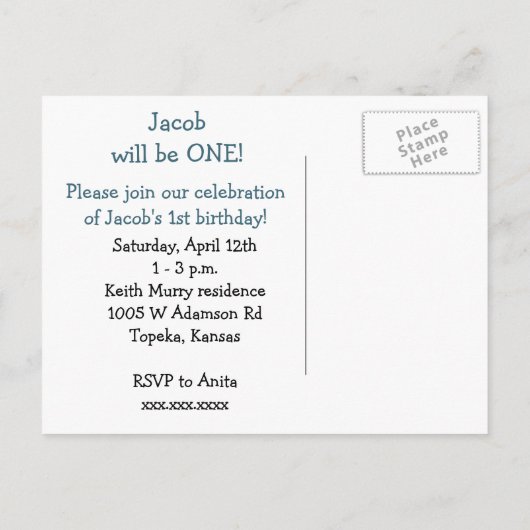 Blue Snips en Snails Verjaardagsaankondiging Uitnodiging Briefkaart (Achterkant)