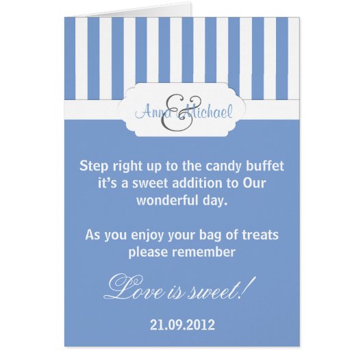Blue snoep stripe Snoep Buffet Poem Card (Voorkant)
