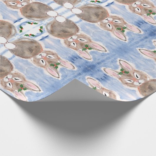 Blue Snow Bunny Rabbit kerstcadeautje Cadeaupapier (Hoek)