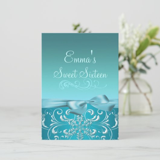 Blue Snow Flake & Bow Afbeelding Verjaardag Uitnod Kaart (Staand voorkant)