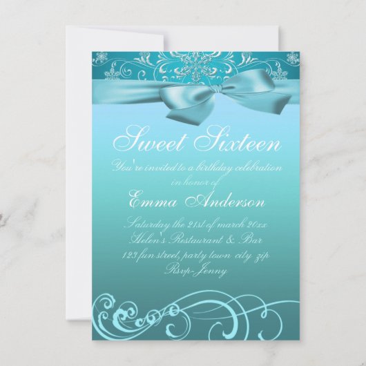 Blue Snow Flake & Bow Afbeelding Verjaardag Uitnod Kaart (Achterkant)