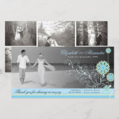 Blue Snow Flower Swirls Winter Weddenschap Bedankkaart (Voorkant / Achterkant)