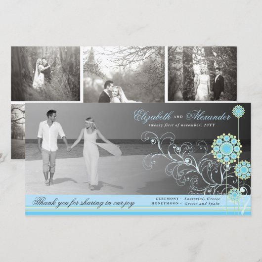 Blue Snow Flower Swirls Winter Weddenschap Bedankkaart (Voorkant / Achterkant)