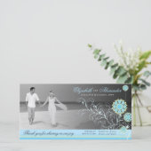 Blue Snow Flower Swirls Winter Weddenschap Bedankkaart (Staand voorkant)