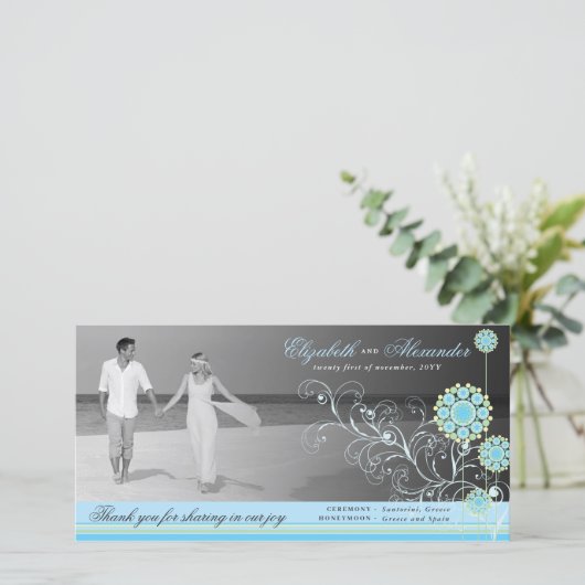 Blue Snow Flower Swirls Winter Weddenschap Bedankkaart (Staand voorkant)